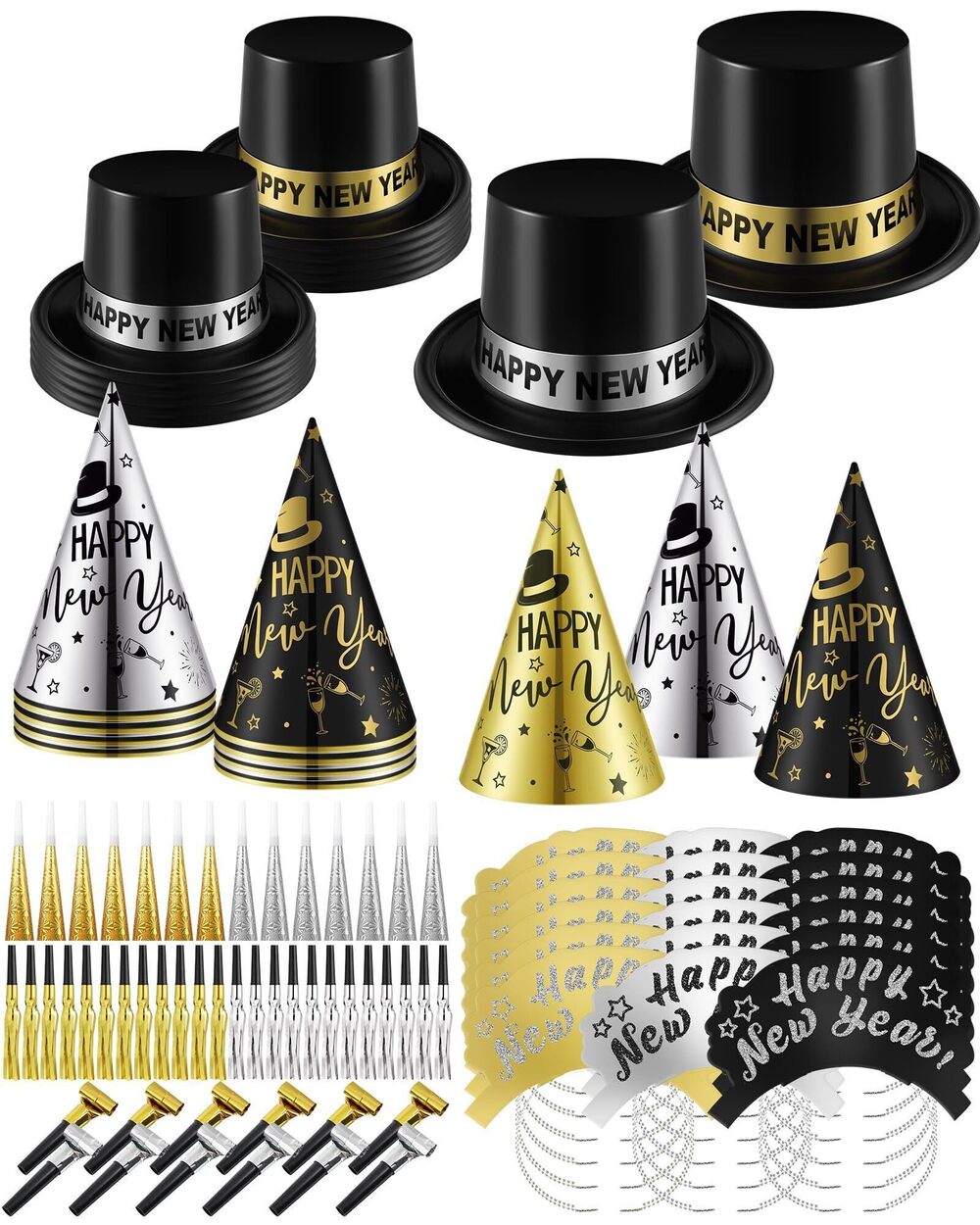 5269 100 Pcs 2026 New Years Eve Party Supplies Include Top Cone Hats Tiaras